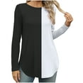 thumbnail image 1 of Timegard Hauts pour Femmes Col Rond Manches Longues T-Shirts Confortables à Blocs de Couleur Tunique Décontractée Habillée, 1 of 5