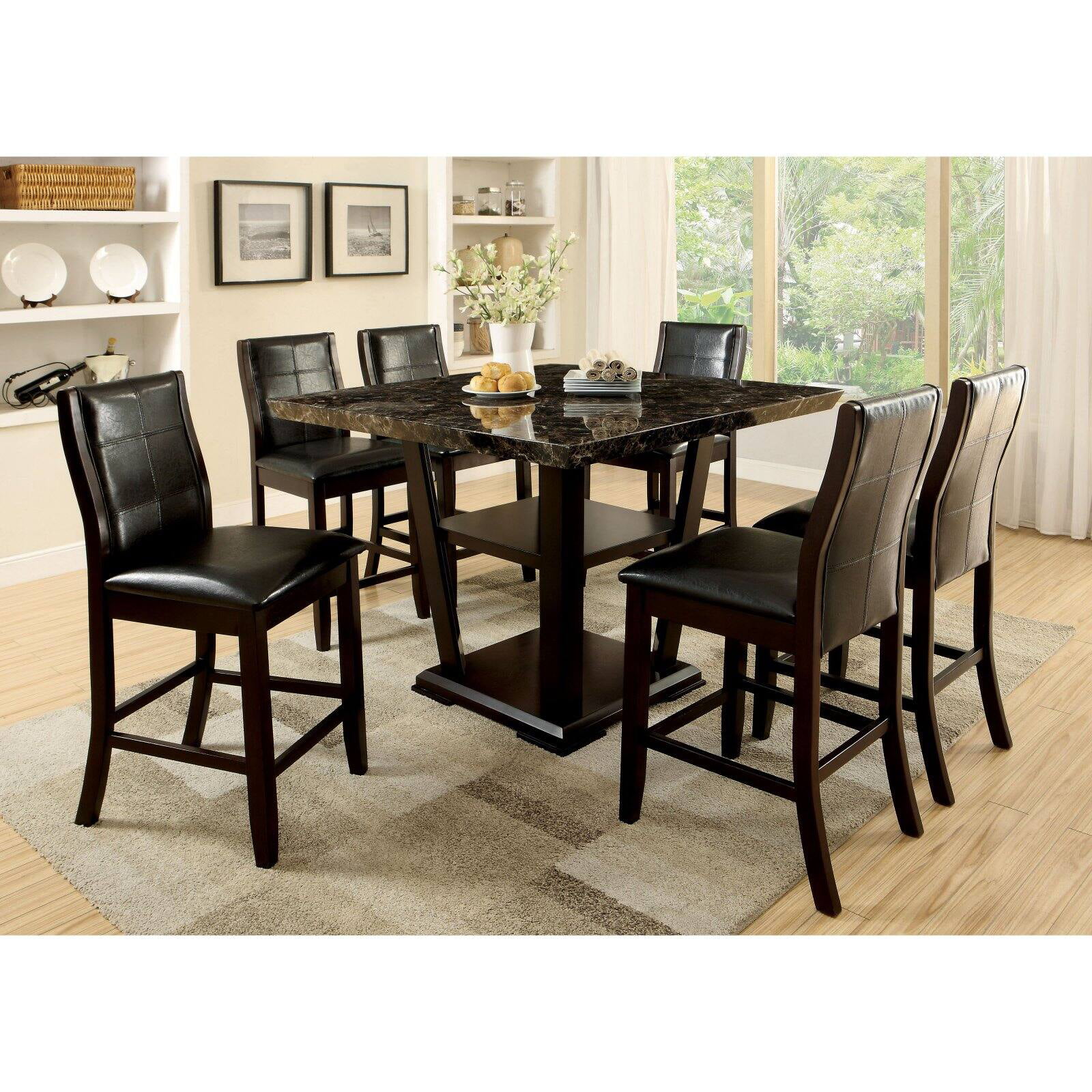 Faux Marble Dining Table Set, 7 Pc Dining Room Table Sets