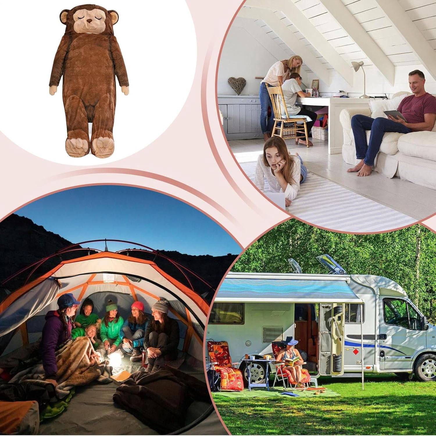 Plush Monkey Sleeping Bag for Adults, Cold Weather Soft Plush Blanket Bag with Tail, for Men Women Travel Indoor Outdoor Backpacking Hiking Reading Watching TV(Brown)