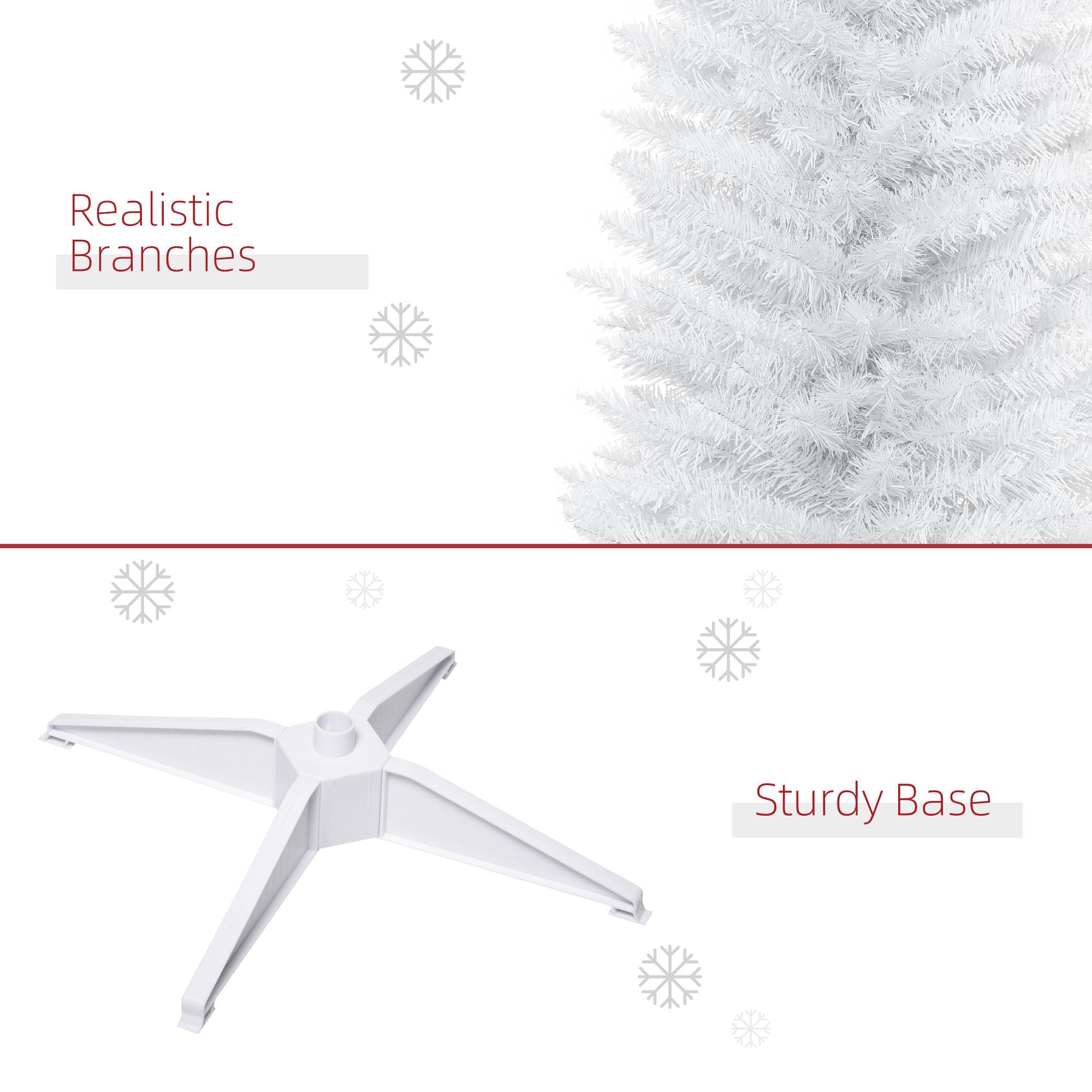 7' Artificial Pencil Christmas Tree, Slim Xmas Tree with 499 Realistic Branch Tips and Plastic Stand, White
