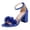 Blue, variant on Womens Lace Flower Dressy Sandals Bridal Tie Dye Trendy Casual Leather Open Toe Chunky Block High Heels Ankle Strap Summer Dress Shoes for Ladies Wedding Party Purple Size 6