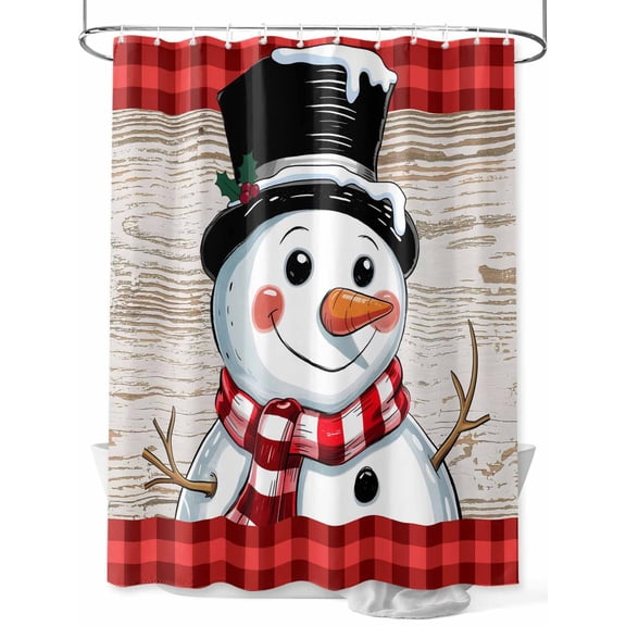 Cute Snowman Shower Curtain Set ,Waterproof Fabric Shower Curtains Wood Grain Red Black Plaid Winter Christmas Shower Curtains for Bathroom,Bathroom Decor 36"x72"