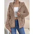 thumbnail image 6 of Women Fuzzy Fleece Jacket Zip Up Oversized Winter Warm Sweatshirt Hoodies Khaki M, 6 of 9