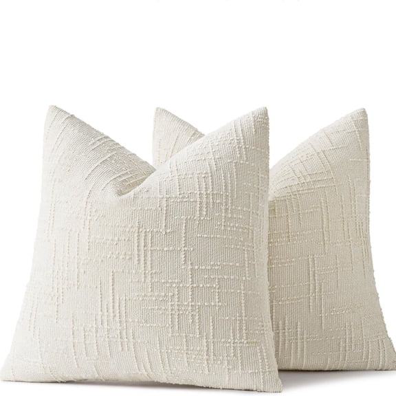 Pillow Covers Cream White 18x18 Set of 2 | Decorative Pillows, Home Decor, Neutral Cushion Covers for Couch Sofa Bed Living Room
