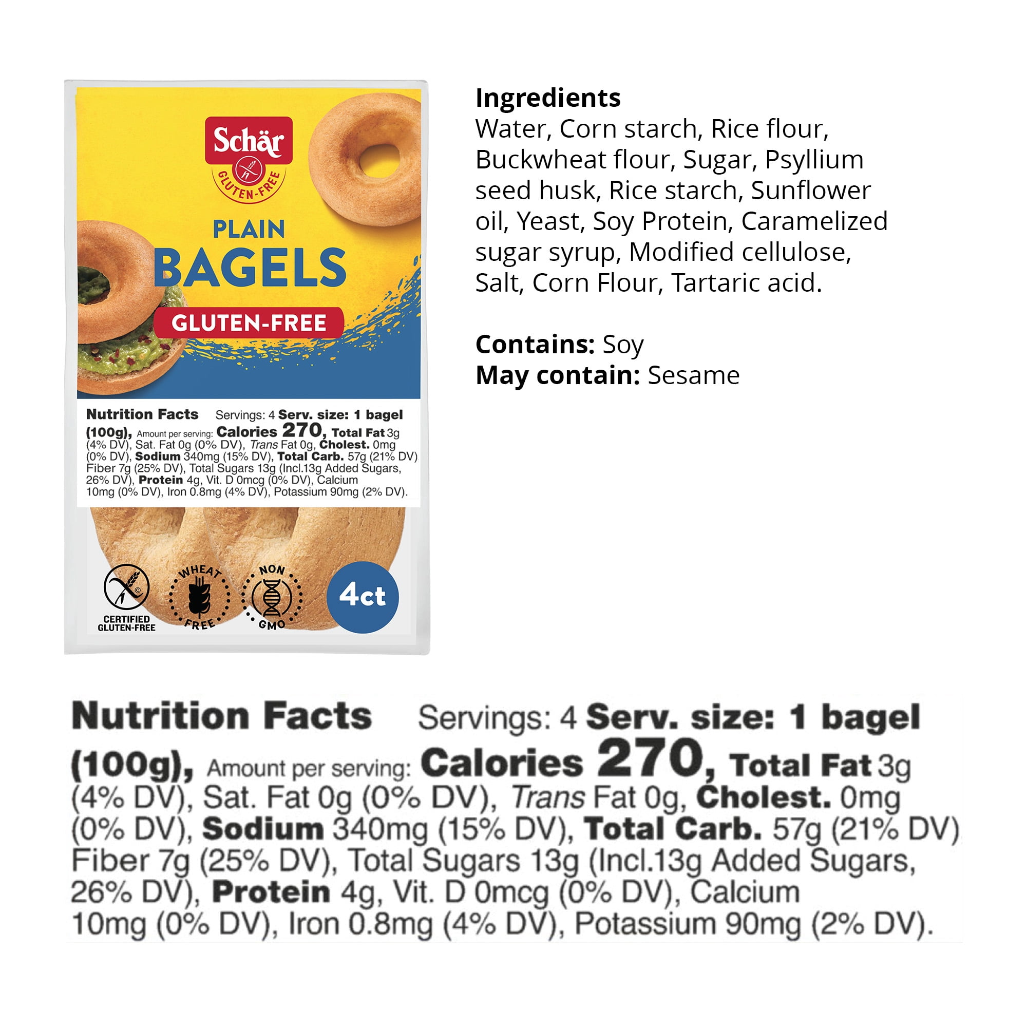 Schar Gluten Free Classic and Chewy Pre-Sliced Plain Bagels, 14.1 oz
