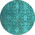 thumbnail image 1 of Ahgly Company Machine Washable Indoor Round Oriental Turquoise Blue Industrial Area Rugs, 8' Round, 1 of 4
