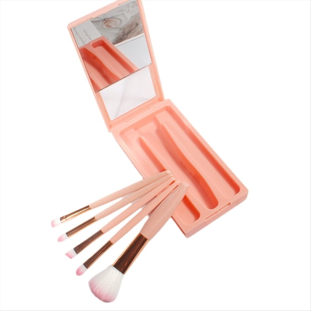 Set de Brochas de Maquillaje Fáciles de Llevar con Estuche y Espejo, Brochas Cosméticas Pequeñas, Perfectas para Viajar D