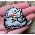 thumbnail image 3 of Gray Kitty Cat with Red & Yellow Flowers, Pets, Embroidered, Iron on Patch, 3 of 6