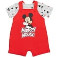 Disney Mickey Mouse Infant Baby Boys French Terry Short Overalls TShirt and Hat 3 Piece Outfit