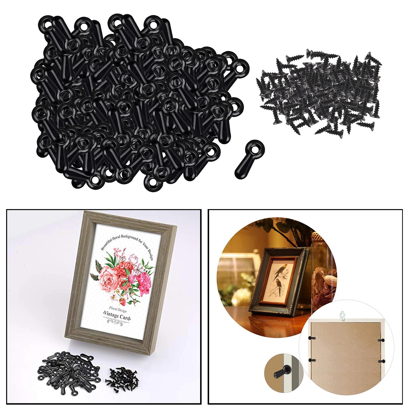 GUOOL Black Buttons Fixing Fasteners Photo Hardware Backing Clips and 300 Screws for Hanging Picture Drawing Photos Surface Plated