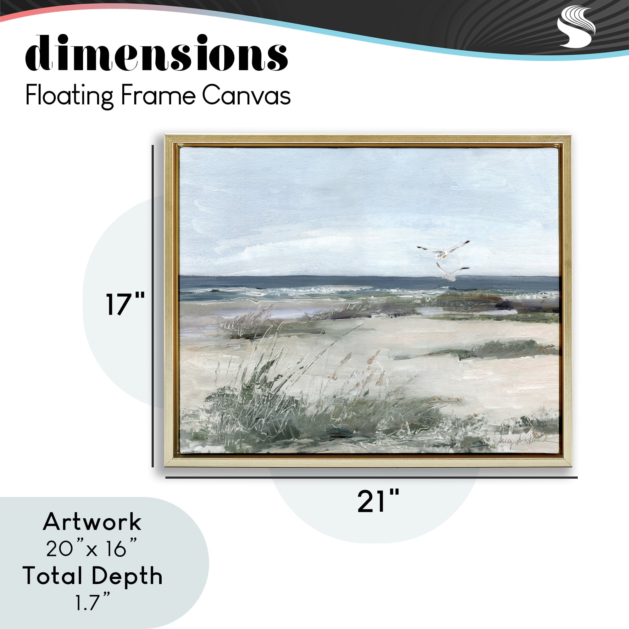Stupell Industries Seagull Pair over Waves Gold Framed Floater Canvas Wall Art, design by Sally Swatland