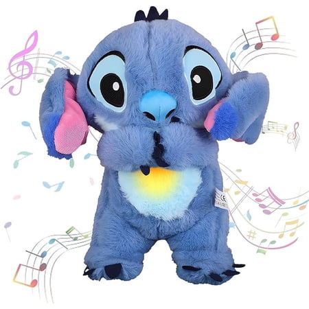 Stitch teddy,Stitch Breathing teddy,Stitch Cute Toy With Breathing Movement and Music,28cm Breathing Stitch Glowing Plush Toy,Cute and Surprised Cartoon Plush Toy for Birthday Gifts (Blue)