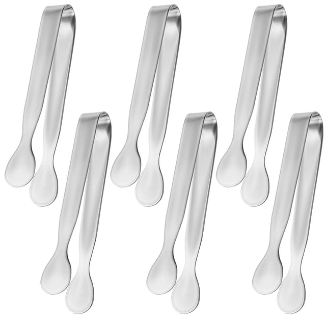 Pinzas elegantes para servir, minipinzas de acero inoxidable con agarre de dientes de sierra para uso versátil en fiestas y en el hogar, exquisito diseño de pulido de espejo y borde liso, 6 piezas