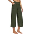 thumbnail image 6 of Inleife Women's Solid Color Cropped Pants Summer Ladies Wide Leg Elastic Waist Button Capris with Pockets And Slit Hem Army Green L, 6 of 6