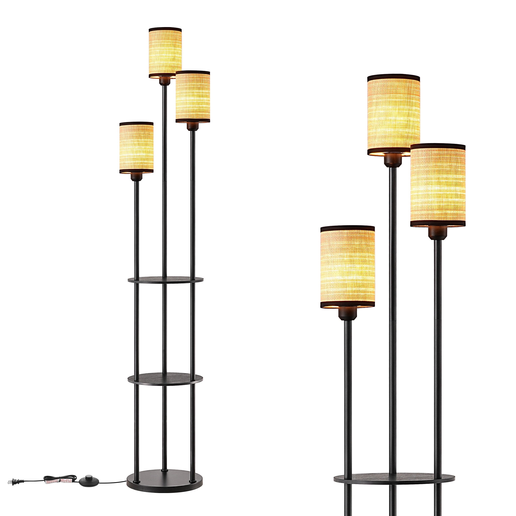 EDISHINE 70in Floor Lamps with Shelf for Living Room, Tall Standing Farmhouse Floor lamp, Heavy Duty 3 Lights
