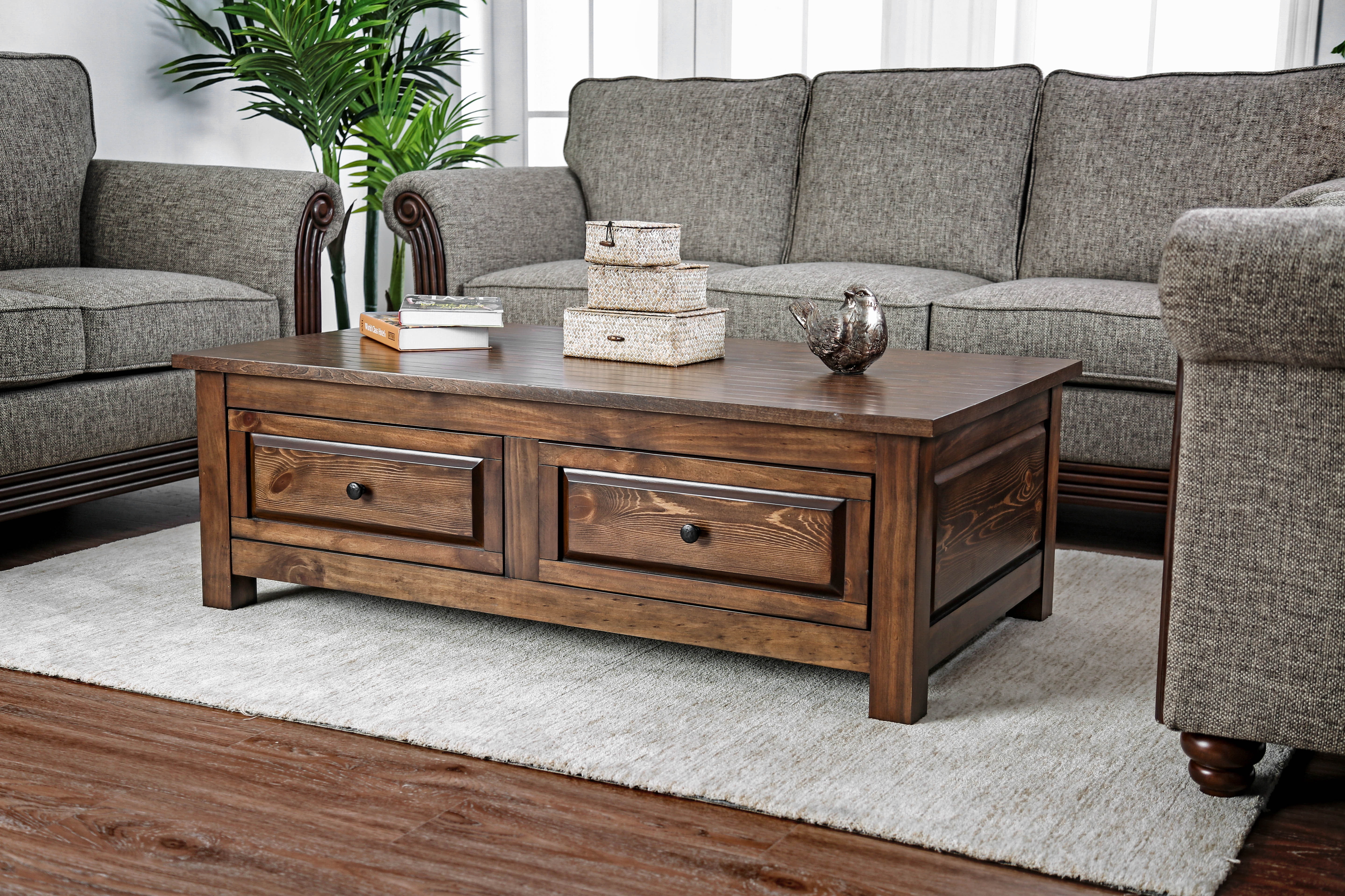 Furniture Of America Levelle Rustic Walnut Coffee Table Com