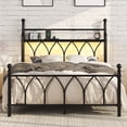 thumbnail image 4 of Metal Bed Frame Full Size with LED Lights, Modern Platform Bed with Charging Station, Black, 4 of 12