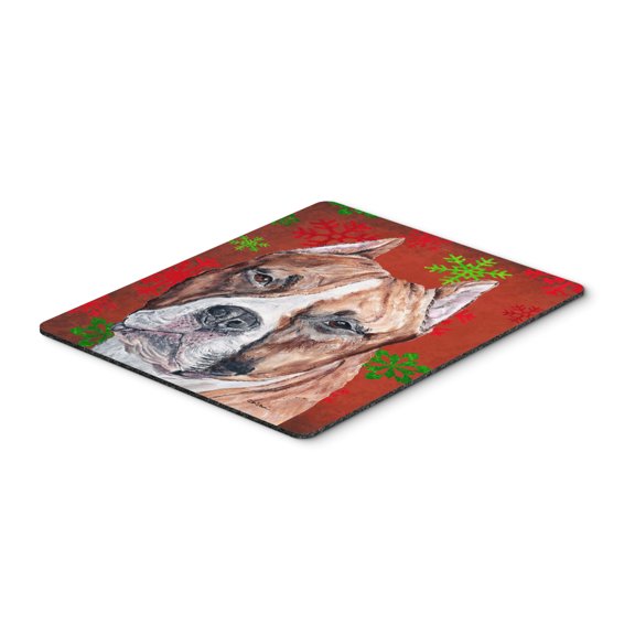 "Staffordshire Bull Terrier Staffie Red Snowflakes Holiday Mouse Pad Hot Pad or Trivet"