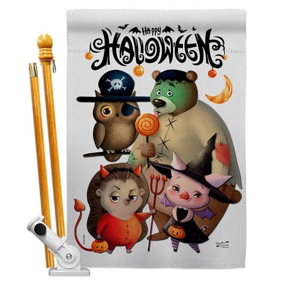 Angeleno Heritage HS130413-P3 Halloween Friends Falltime 28 x 40 in. Double-Sided Decorative Horizontal Flags for Decoration Banner Garden Yard Gift