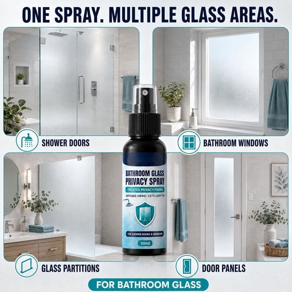 Hyknon Bathroom Glass Privacy Spray, 30ml Frosted Finish Glass Coating Spray, No Film Cutting Required, Reaches Edges & Corners, LightPermeable Obscures Views for Shower Doors Windows Glass Projects