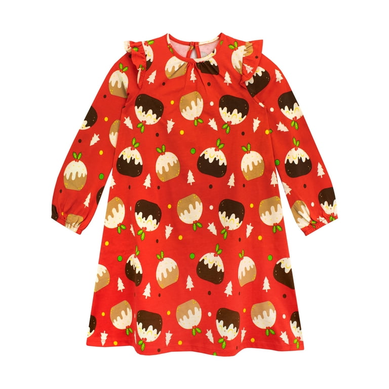 Harry Bear Girls Christmas Pudding Long Sleeve Dress Sizes 2T 8