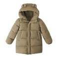 thumbnail image 3 of HILEELANG Kids Olive Khaki Green Mid-Length Puffer Coat – Warm Quilted Winter Jacket with Bear Ear Hood for Boys & Girls, Sizes 3-10 Years, 3 of 8