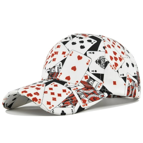Unisex Playing Cards Print Baseball Cap Fashion Funny Print Adjustable Peaked Cap Outdoor Sports Couple Hats Adjustable Curved Brim Hats Sun
