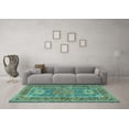thumbnail image 3 of Ahgly Company Machine Washable Indoor Round Geometric Turquoise Blue Traditional Area Rugs, 8' Round, 3 of 4