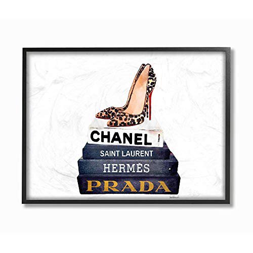 Stupell Industries Glam Fashion Book Set Leopard Pumps Heels Framed Giclee Texturized Art, Proudly Made in USA