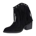 thumbnail image 2 of Viluyesy Womens Mid-Calf Boots, Fashion Tassel Pointed Toe Chunky Heels Wide Calf Western Cowboy Boots Black, 2 of 9