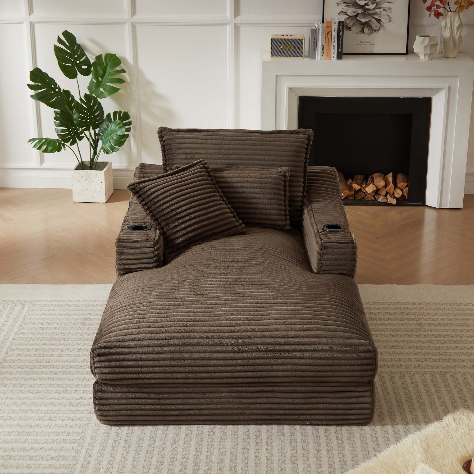 Miniyam 68" x 47" Chaises Indoor with Cup Holders & Side Pockets, Dark Brown Compression Sofa Lounge, No Installation Required