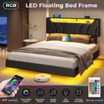thumbnail image 4 of Mabor Floating Bed Frame Full Size with LED Lights&Charging Stations, Faux Leather Upholstered Platform Bed with Storage Headboard for Bedroom, No Box Spring Needed, Black, 4 of 9