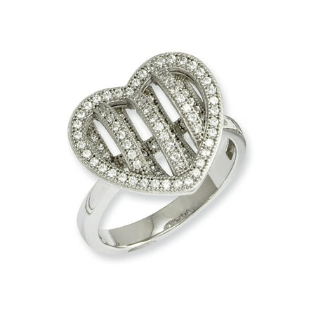 Sterling Silver & CZ Brilliant Embers Polished Heart Ring