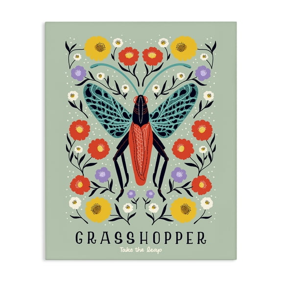 Stupell Industries Eclectic Symmetrical Grasshopper with Blooms Canvas Art, 16 x 20, by Indira Prieto | IndySign