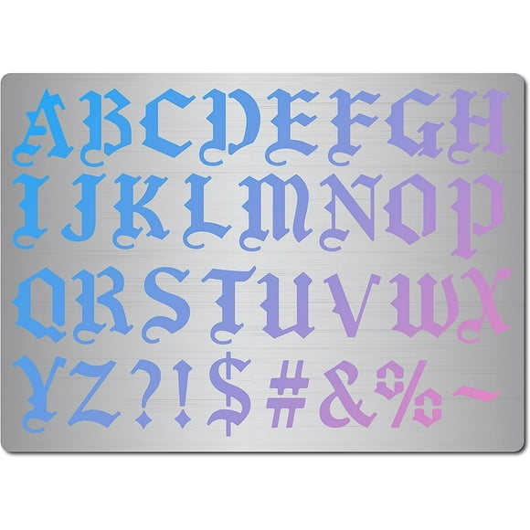 Gothic Font Lettering Stencils Old English Font Stainless Steel Stencils Reusable Alphabet Metal Stencil Journal Tool for Writing Painting Wood Burning Canvas Furniture Pyrography Engraving