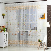 Bouanq Leaf Embroidered Sheer Panel Long Window Crushed Gauze Room Curtain Voile Tulle Window Drapery Rod Pocket