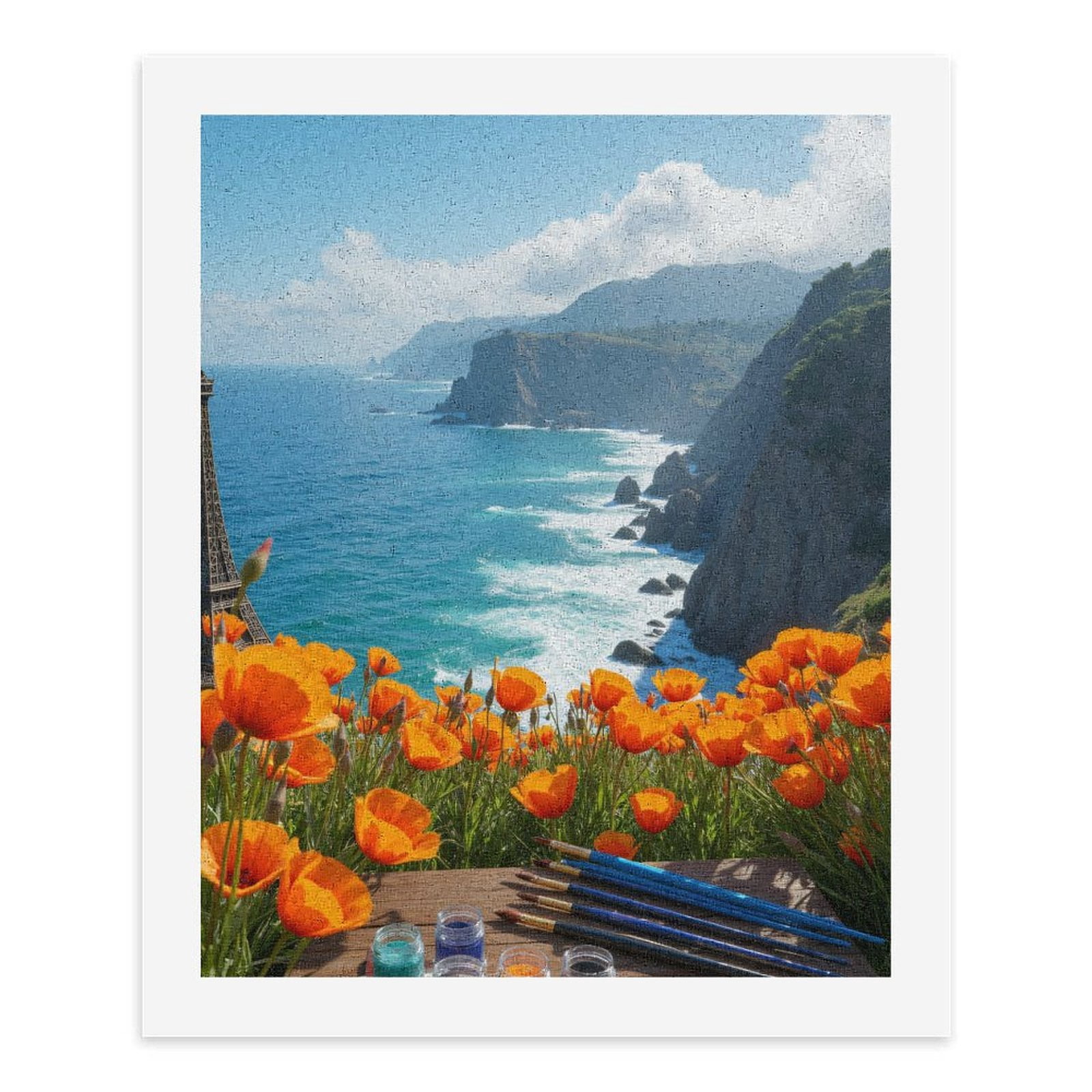 Paint By Numbers Kit for Adults Beginner - Coastal Poppies Art Supplies View DIY Canvas Painting Kits for Adults, Frameless Paint By Number for Adults for Home Wall Decor 16x20 Inch