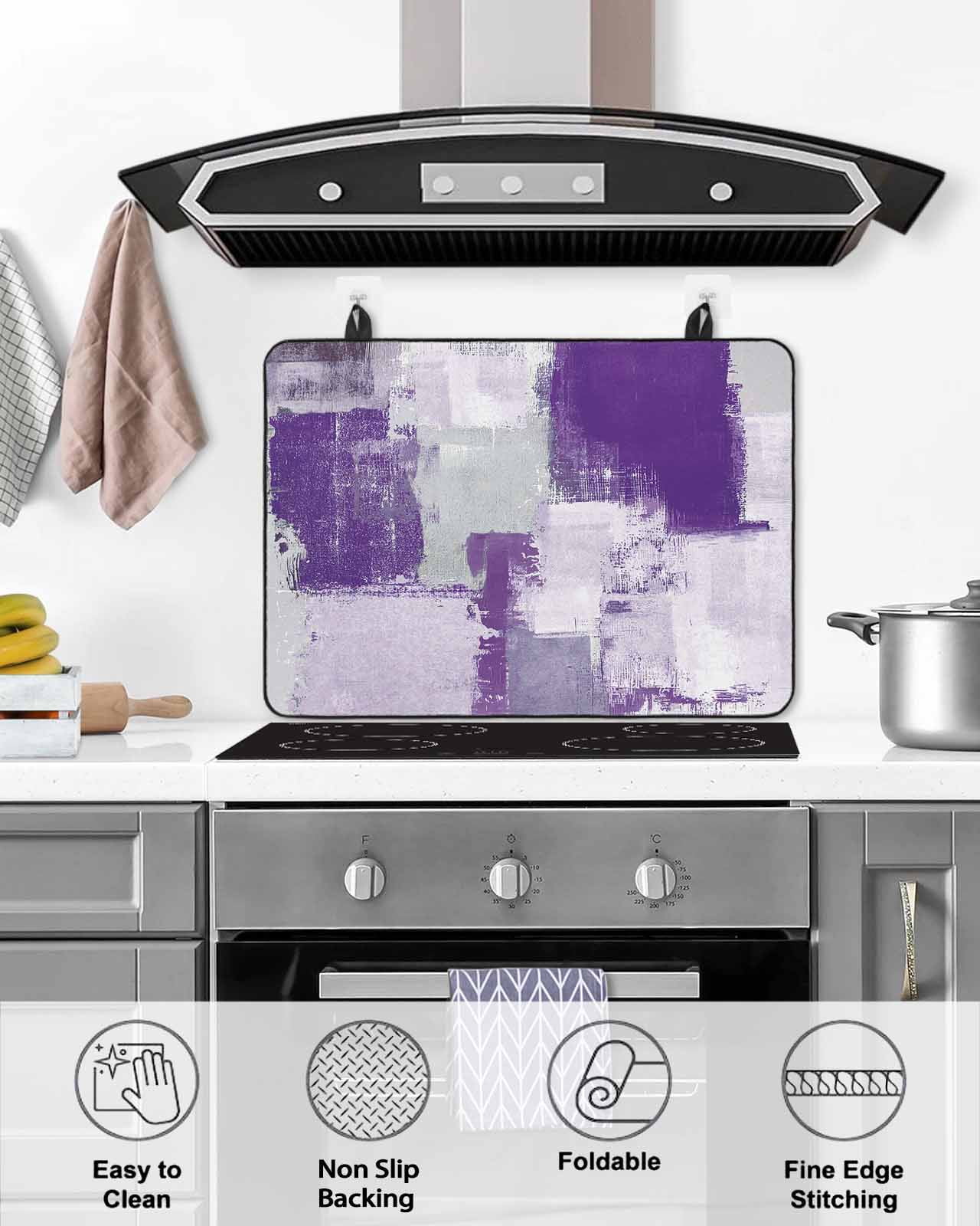 nqOlkjepod Large Induction Cooktop Protector Mat 36"x21", Modern Oil Painting Stove Top Covers for Electric Stove, Purple Grey Abstract Graffiti Art Stove Burner Cover Mats, Glass Top Stove Cover