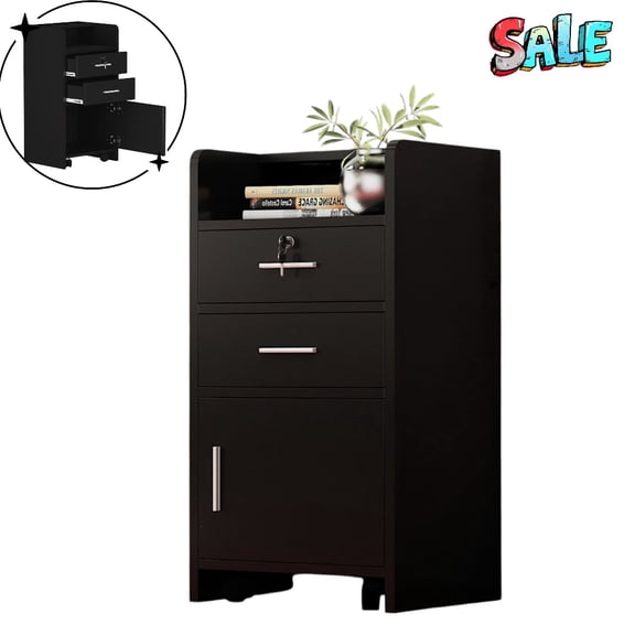 Tcbosik Rolling Beauty Salon Table with Lockable Drawer & 1 Door, Mobile Storage Cart with 4 Wheels, Black Professional Grooming Station for Salon or Home, 17"L x 13.7"W x 31.1"H