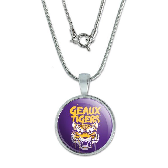 Geaux Tigers Graffiti 0.75" Pendant with Sterling Silver Plated Chain