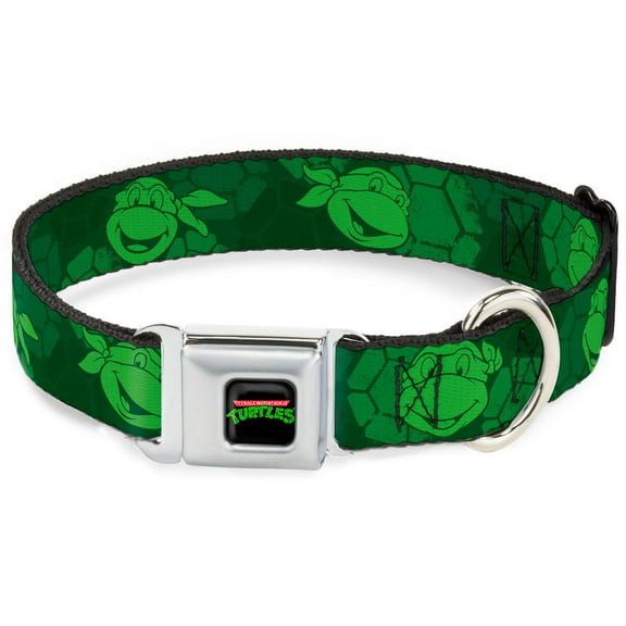 Nickelodeon Pet Collar, Dog Collar Metal Seatbelt Buckle, Ninja Turtles Turtle Faces Greens, 15 to 24 Inches 1.0 Inch Wide