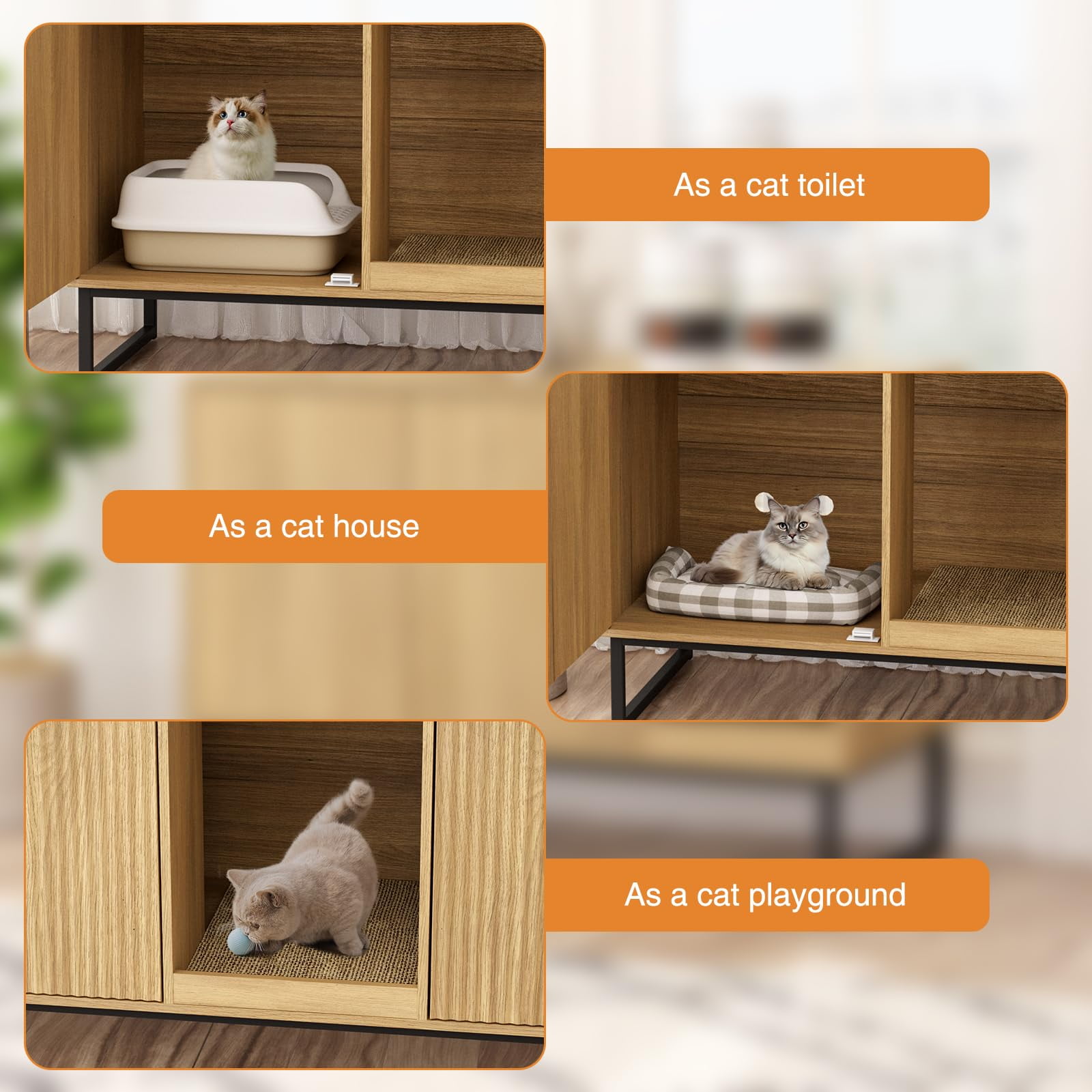 VEANERWOOD Cat Litter Box Enclosure with Hidden Entry and Two Cabinet Doors, Multi-Functional Cat Washroom