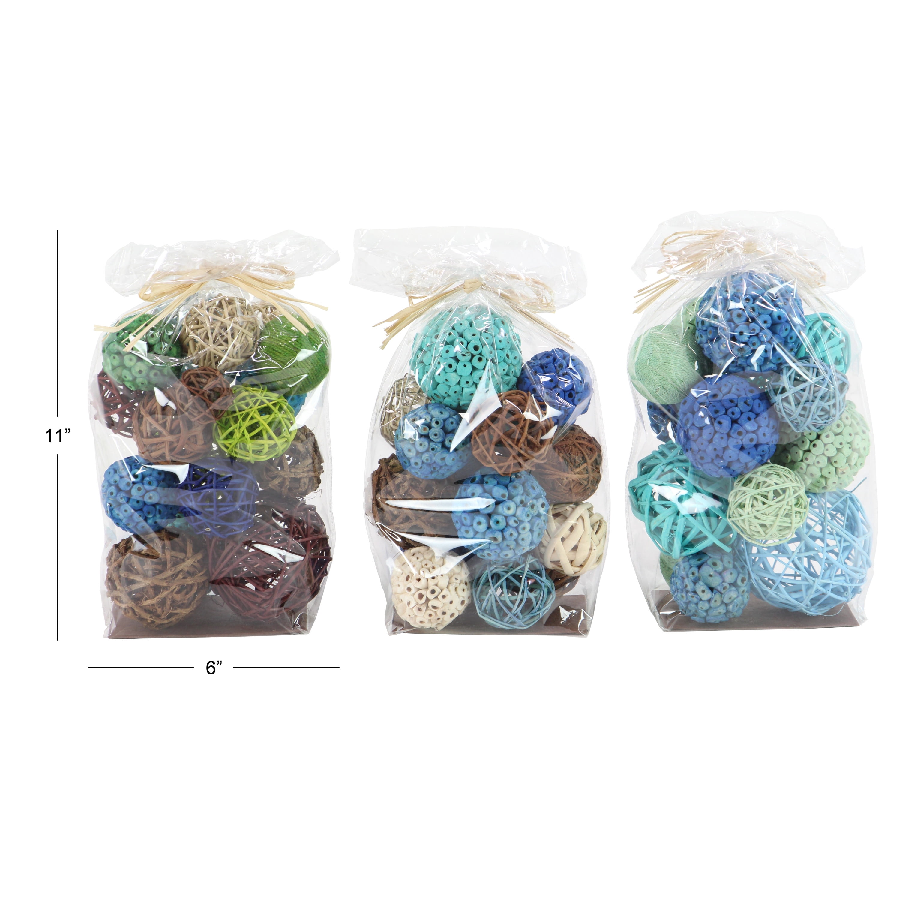 DecMode Blue 6" Handmade Dried Plant Orbs & Vase Filler with Varying Designs (3 Count)