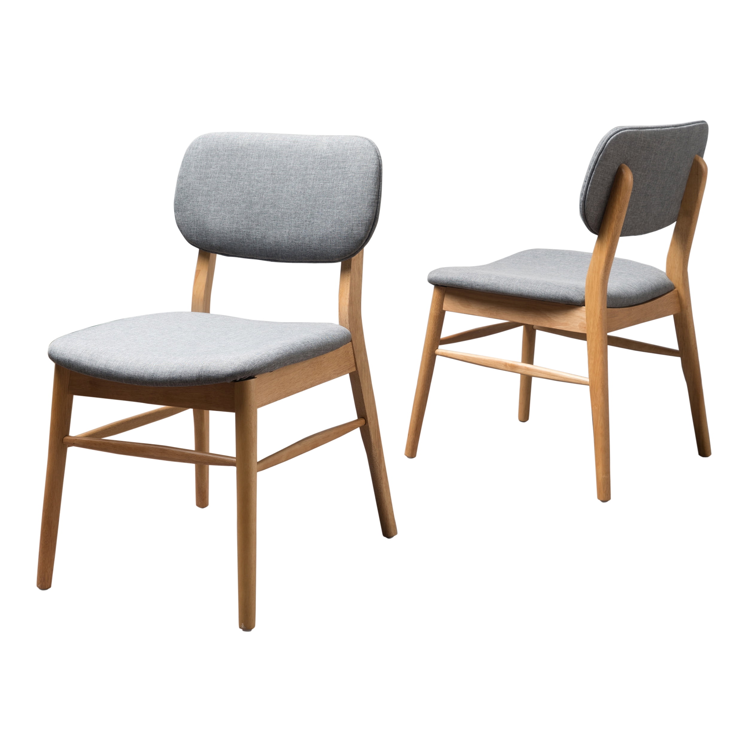 Noble House Colleen Mid-Century Fabric Dining Chairs, Set of 2, Gray, Natural Oak