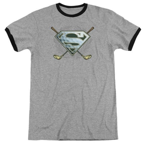 Superman Fore! Adult Ringer T-Shirt Heather Black