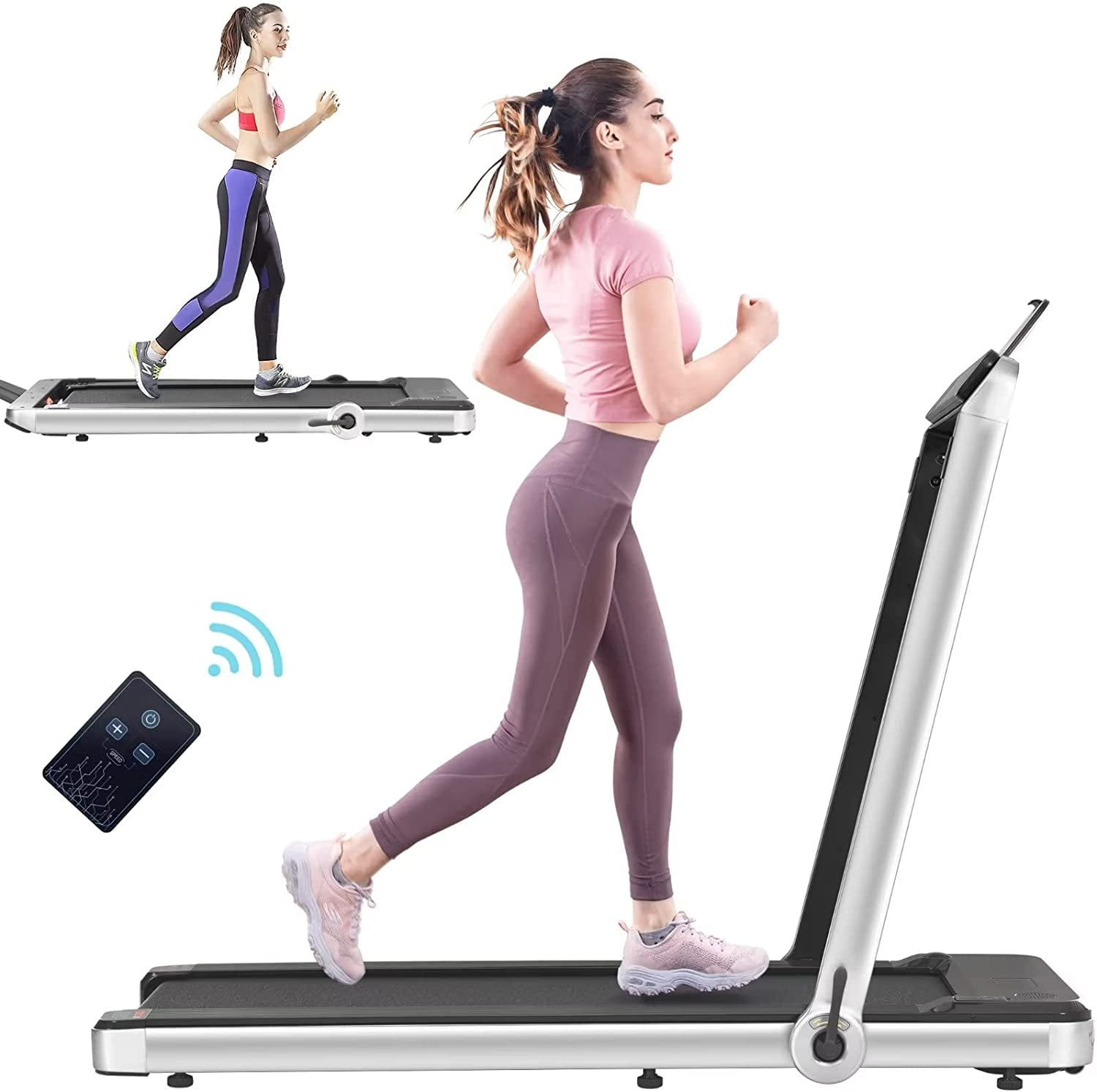 Installation-Free with Remote Control APP Control and LED Display Jogging Walking Exercise Fitness Machine for Family & Office Use- 2022 Updated Version ANCHEER 2 in 1 Under Desk Treadmill 