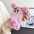 thumbnail image 3 of Fuzzy Fluffy Hearts Case Compatible with iPhone 12 Pro / 12 - Cute Furry Plush Faux Fur Heart Print Phone Case for Girls Women Winter Warm Soft Back Shockproof Protective Cover for 6.1 inch, Pink, 3 of 5