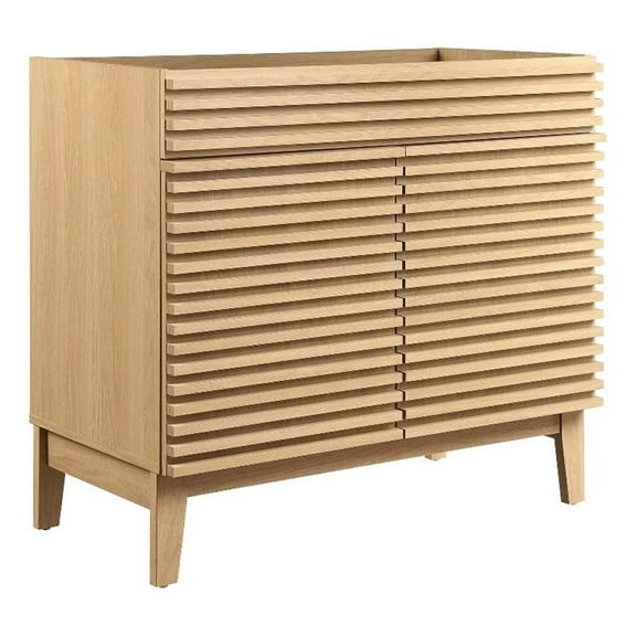 Modway Render 35" MDF and Particleboard Bathroom Vanity Cabinet in Oak