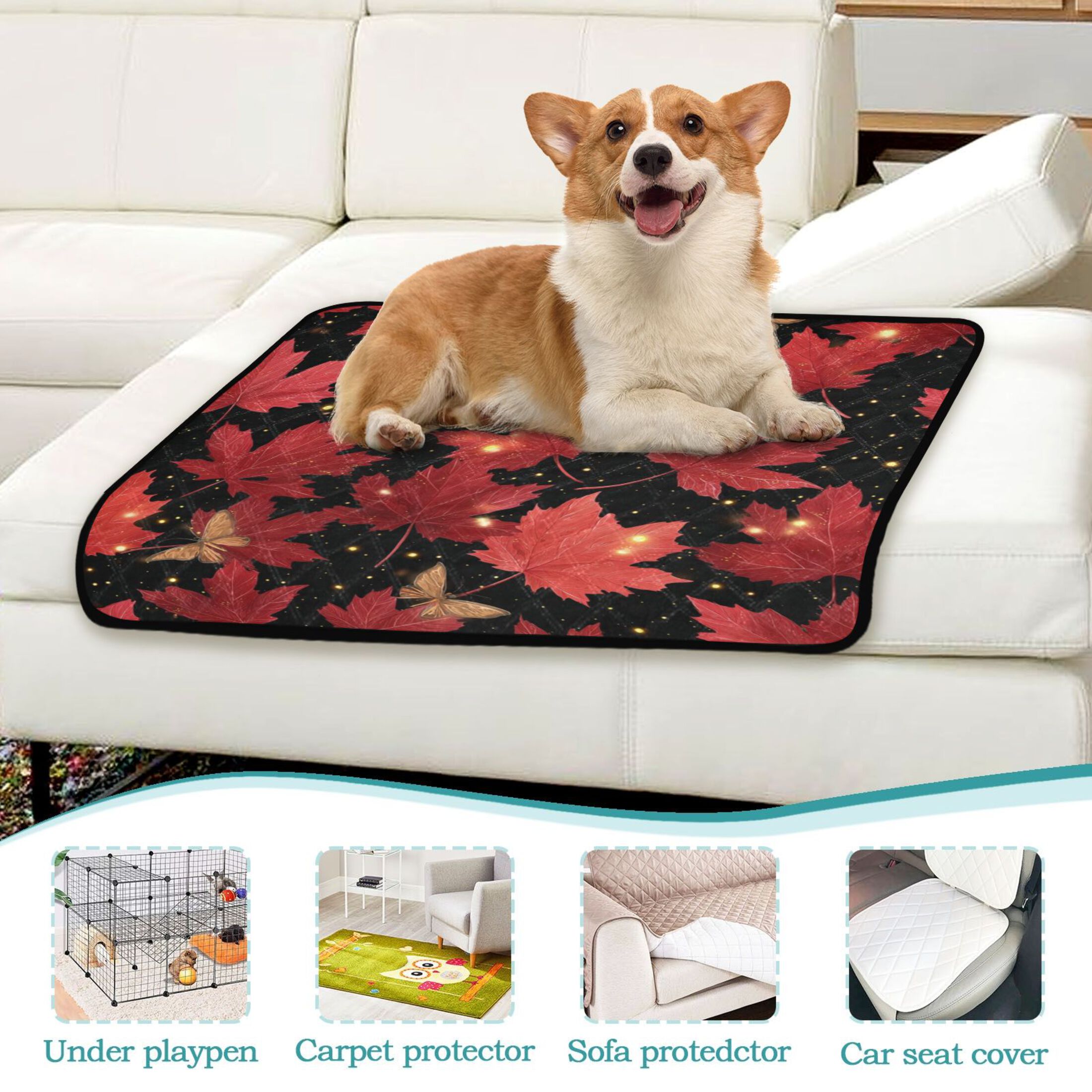 Washable Pet Pee Pads with Super Absorbent Reusable Training Pads for Dogs & Cats Maple Leaves and Fireflies