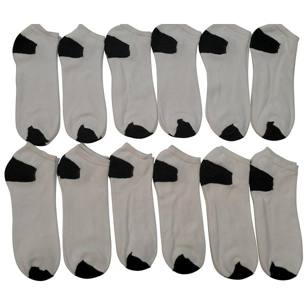 Excell 12 Pair Packs Of Mens No Show Cotton Ankle Socks, Sport Athletic Socks (White With